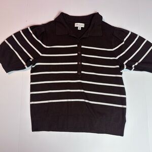 Free Assembly Brown Striped Short Sleeve Knit Polo Sweater Women’s Large